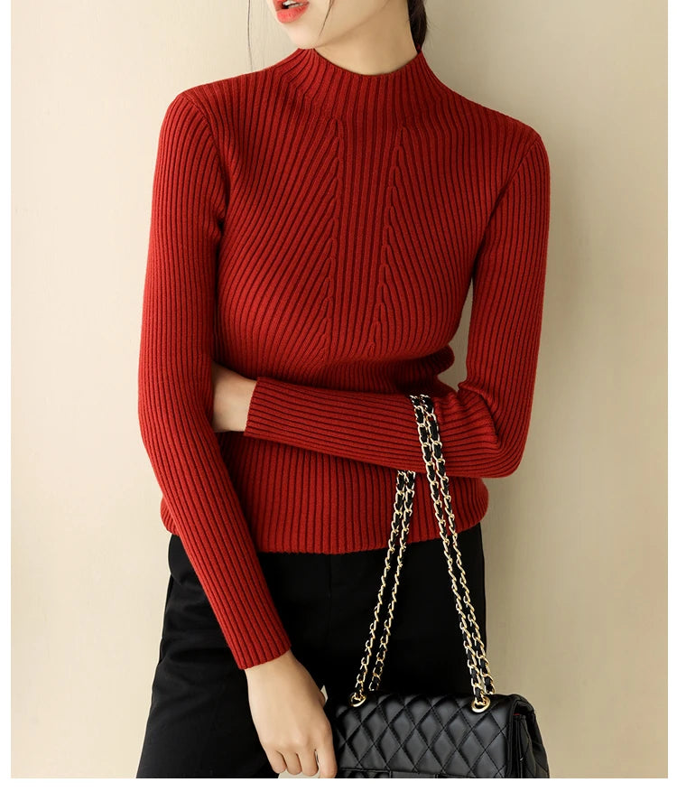 2025 Women Fashion Chic Knitted Tops Autumn Winter Turtleneck Sweater Women Pullovers Long Sleeve Jumper Pull Femme Clothing