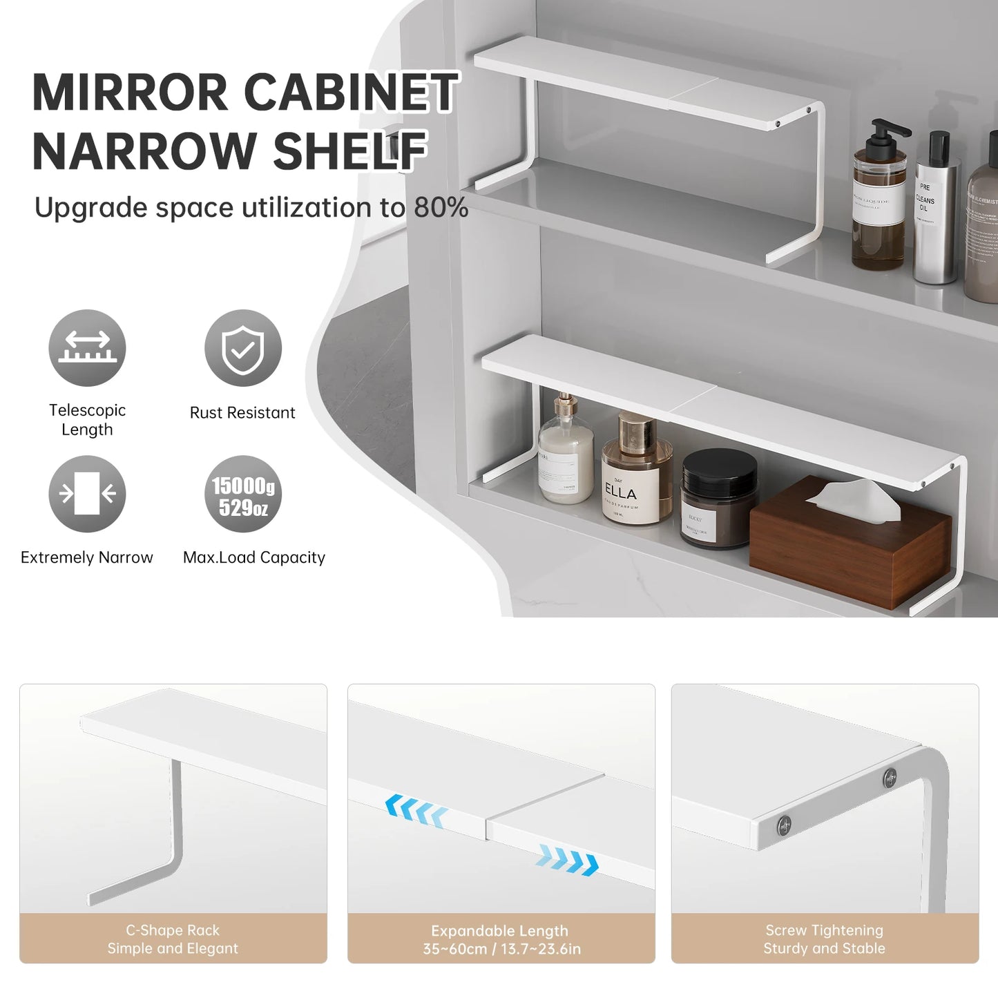Mirror Cabinet Storage Box Bathroom Cabinet Partition Hanging Basket Organizer Cosmetics and Skin Care Products Bathroom Storage Rack
