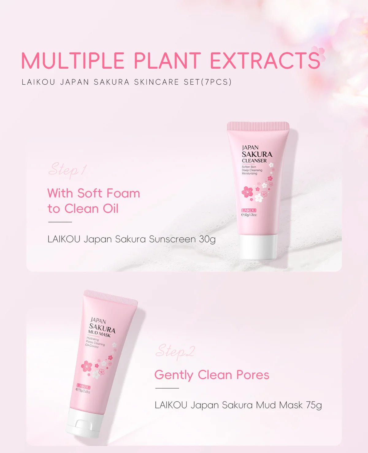 Sakura Skin Care Kit Hydrating Moisturizing Skin Care with Cleansing Pore Treatment and Sunscreen  Cosmetic  Skincare Korean