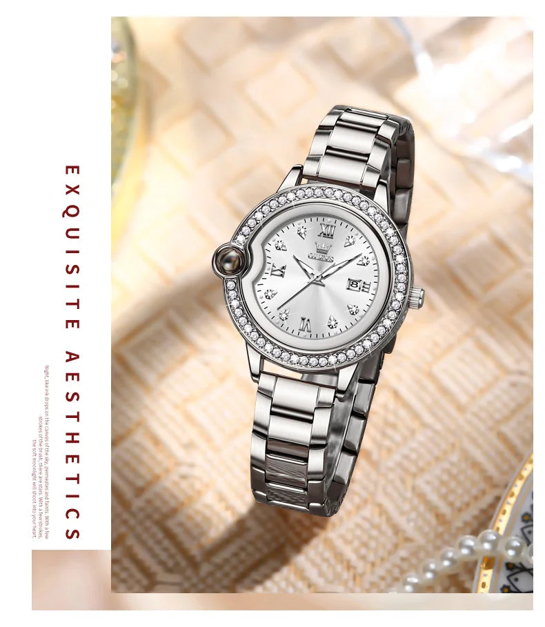 OLEVS 5588 Women's Watches Original Luxury Quartz Ladies Watch Diamond Bezel Wristwatch Waterproof Automatic Date Reloj Mujer SwiftNest