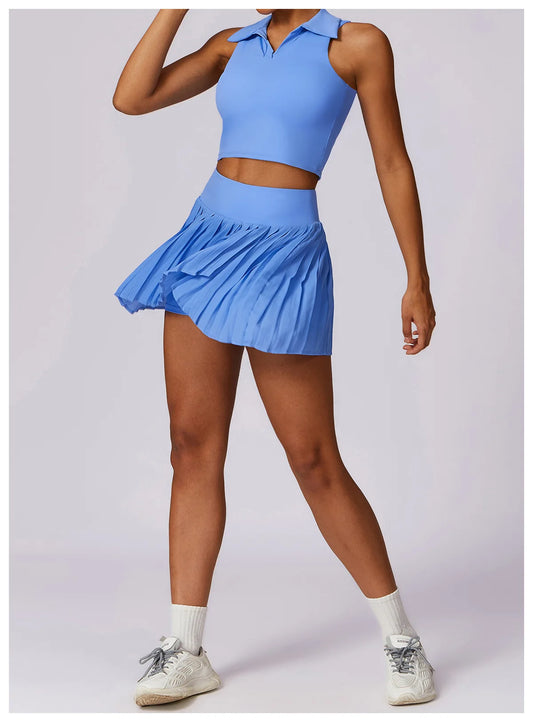 Summer Outdoor Leisure Breathable Sports Suit Set Nude Running Fitness T-shirt with Short Skirt for Women