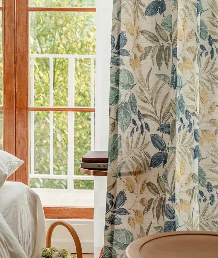Curtains for Living Dining Room Bedroom  Autumn Maple Leaves American Country Pastoral Retro Cotton Linen Thick Korean Style
