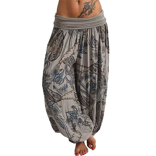 Women's Fashion Lightweight Loose Ethnic Style Pleated Trousers Casual Soft and Comfortable Printed Yoga Pants