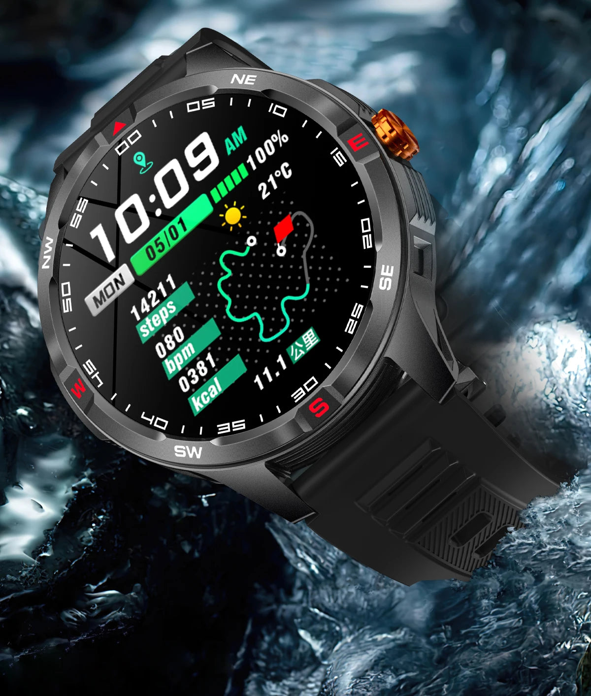 Outdoor Sports Smart Watch Men 1100mAh Large Battery Bluetooth Call 100+ Sports Modes Compass Waterproof Health Sport SmartWatch