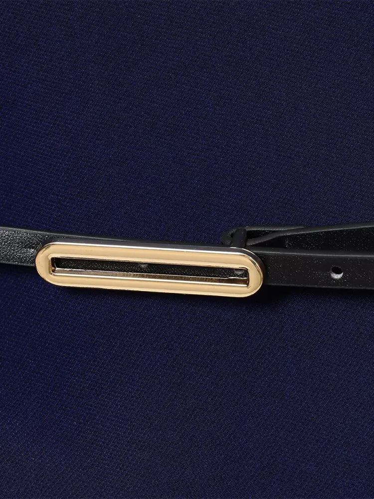 European-style new women's fashion dress, versatile and elegant, solid color, simple and slimming, with a belt and pleats.