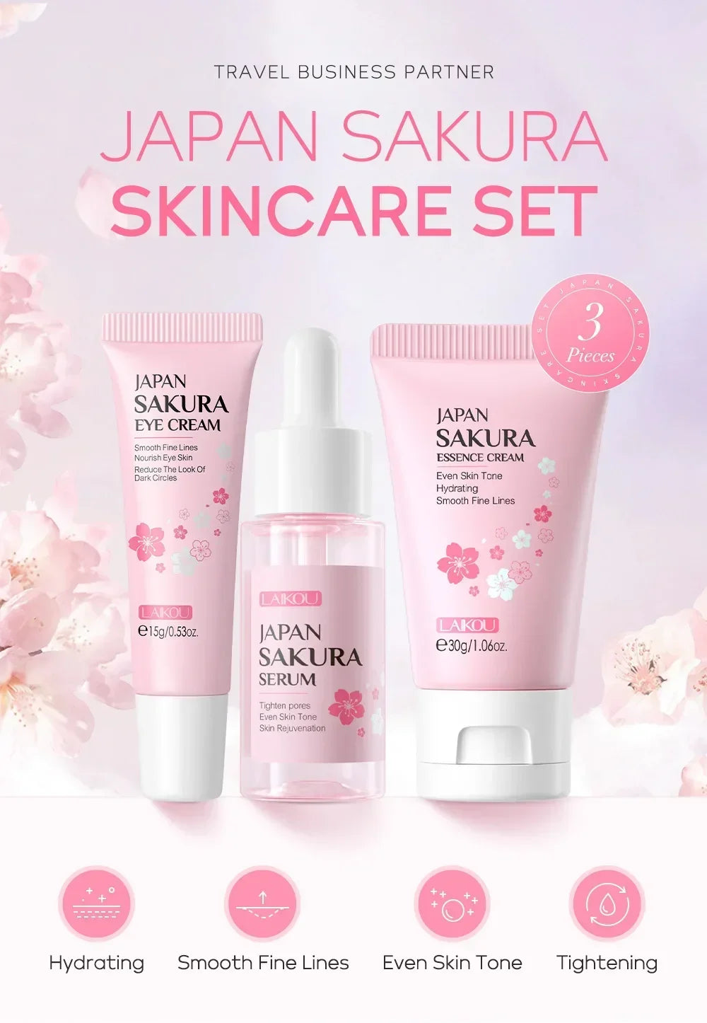 3pcs/set Vitamin C 24K Golden Sakura Skin Care Sets Face Cream Serum Eye Cream Moisturizing Anti Wrinkles Face Care Kit