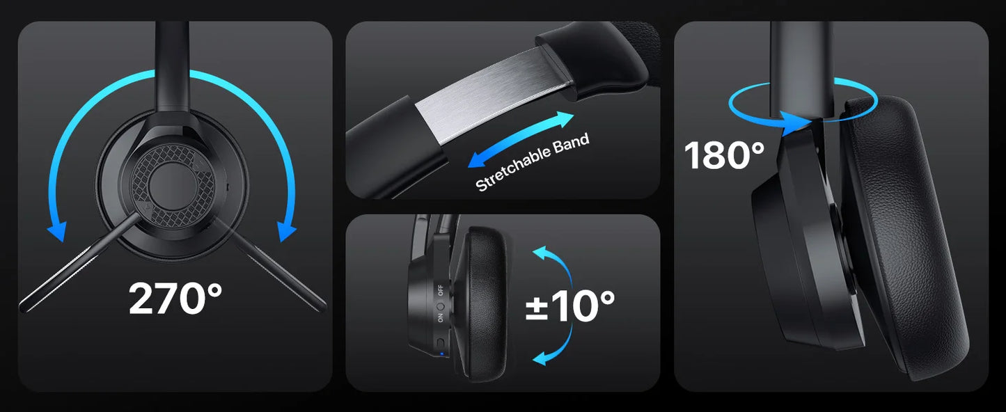 سماعة رأس لاسلكية بتقنية البلوتوث 5.4 مزودة بميكروفون وخاصية إلغاء الضوضاء وتقنية Multipoint Connect وسماعة رأس لاسلكية للعمل
