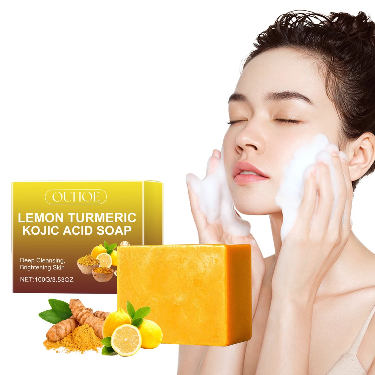 Facial Cleaning Handmade Soap Lemon Turmeric Kojic Acid Soap Deeply Cleansing Exfoliating Even Skin Tone Bathing Soap Skincare