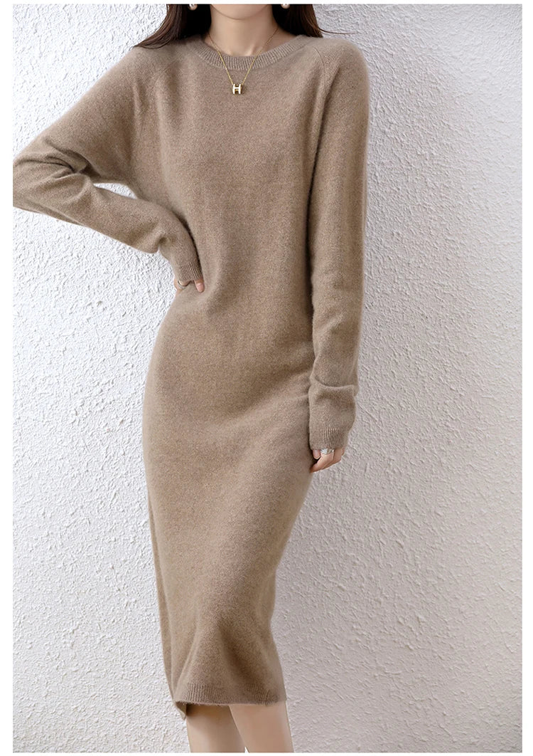 2022 Autumn Winter New Women Fashion Dress 100% Wool Warm Sweater Dress Long Sleeve Knitted Pullover Female Casual Dresses SwiftNest