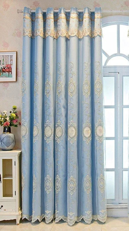 ستائر مخصصة لغرفة المعيشة وغرفة الطعام وغرفة النوم، قماش أوروبي فاخر مزدوج الطبقات مع تطريز متكامل وديكور معتم