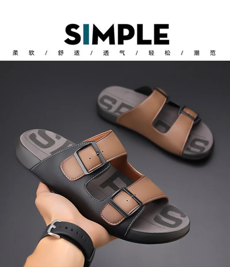 Men's Slippers Original Designer Casual Sandals Luxury Genuine Leather Slippers Outdoor Beach Slippers for Men Summer Flip Flops