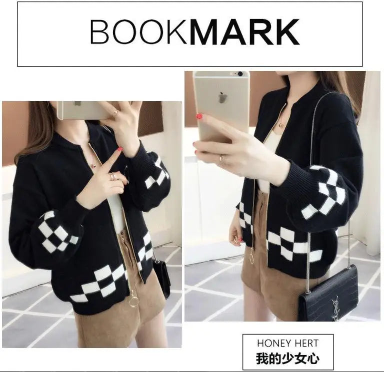 Women's Clothing Vintage Fashion Short Style Knit Cardigan Autumn Winter New Casual Loose O-neck Long Sleeve Sweaters Lady Tops