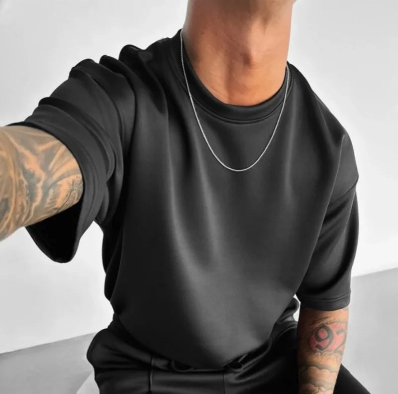 Men 2025 summer fashion sports design sense simple casual solid color quick drying short-sleeved T-shirt trend clothes