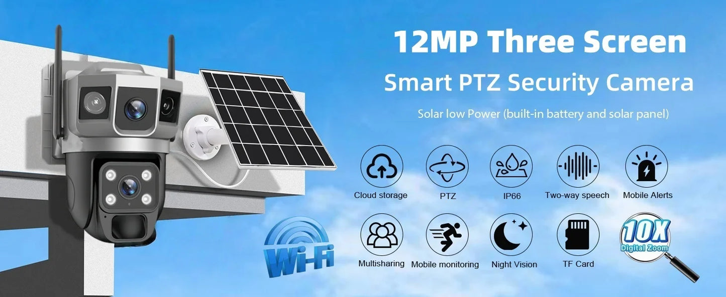 V380pro 12MP 6K WIFI Camera Solar PIR Human Detection Night Vision Waterproof Security Video IP Camara Battery CCTV Monitor