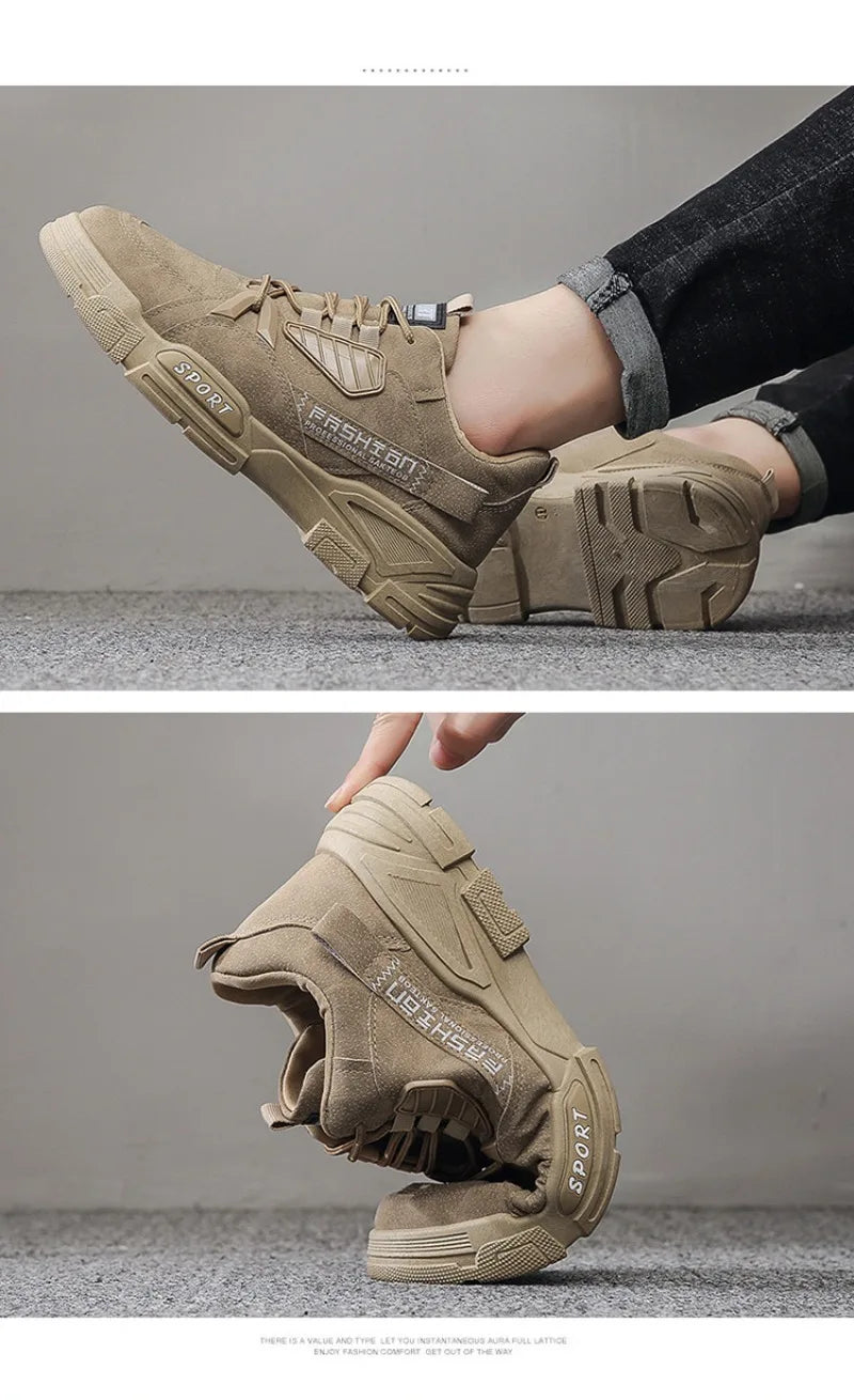 Men's Sneakers Waterproof Work Boots Workwear Shoes Thick Soled Plush Cold Resistant Lace Up Anti Slip Cotton Shoes 2025