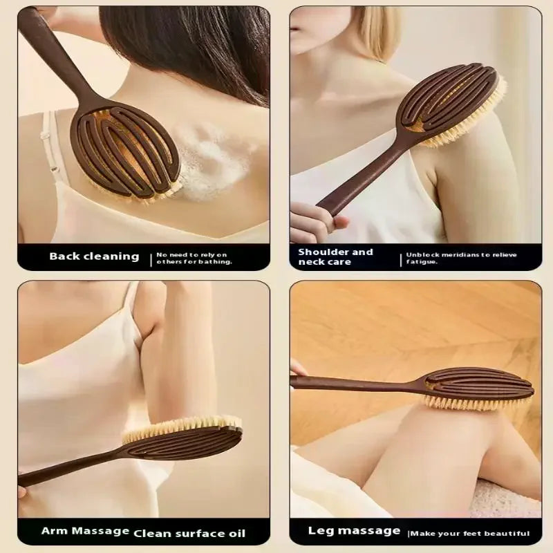 Bath Shower Brush Bathing Brush Dry Skin Body Soft Natural Bristle Massager Care Tool Soft Natural Bristle PE Handle