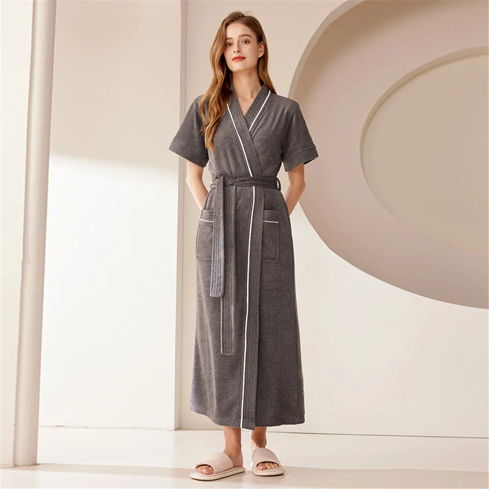 Cotton Terry Bathrobe,Short Sleeve Sleepwear, Towel Nightgown, Nightwear, Loose, Casual Robe, Nightdress, Home Clothes