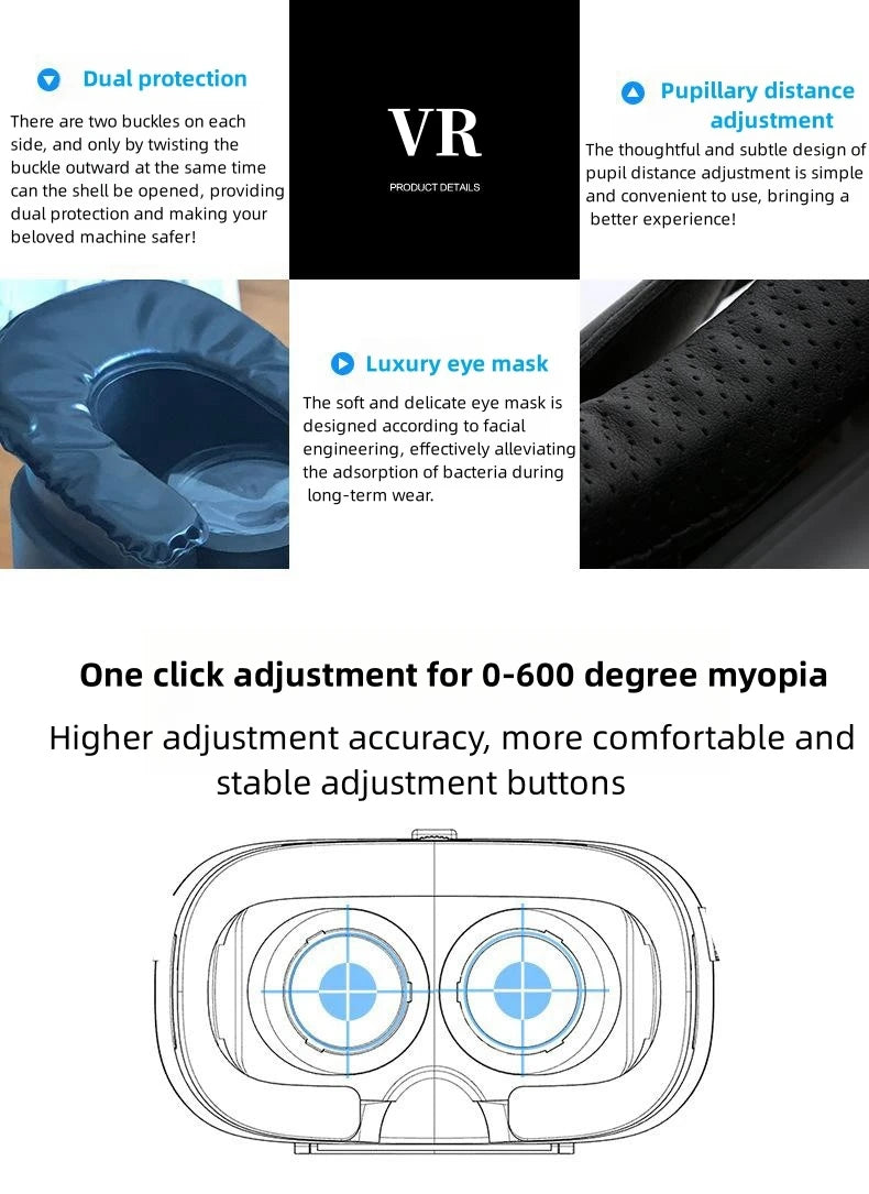 نظارات الواقع الافتراضي ثلاثية الأبعاد، سماعة رأس مثبتة على الرأس، قابلة للتعديل، مناسبة للهواتف الذكية التي تعمل بنظام أندرويد بقياس 4.7-6.1 بوصة، خوذة لألعاب أفلام الواقع الافتراضي