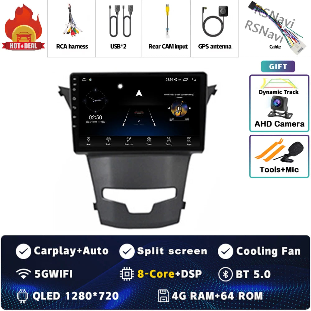 أندرويد 15 لسيارة سانج يونج كوراندو 3 أكتيون 2 2013-2017 2K QLED راديو السيارة بنظام أندرويد مشغل فيديو متعدد الوسائط GPS ستيريو CarPlay 4G BT