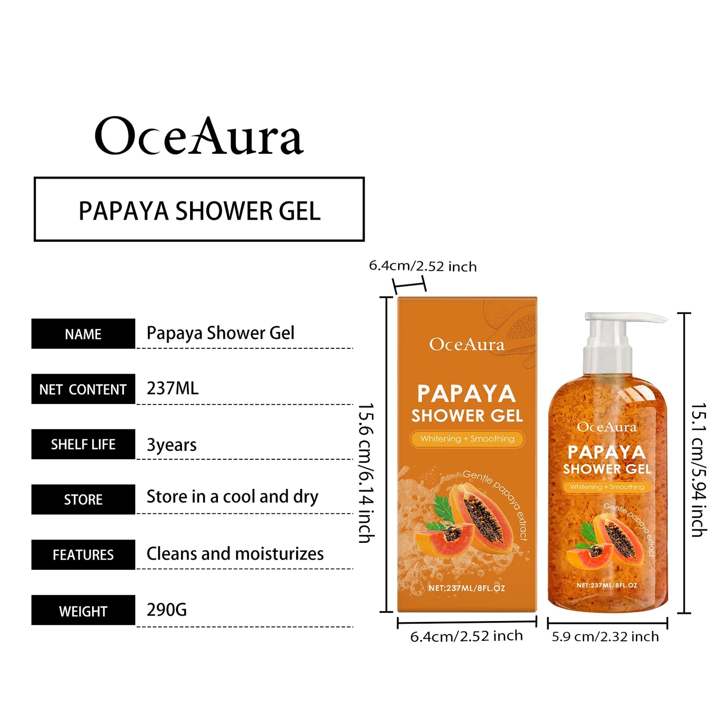 Papaya Whitening Shower Gel Exfoliating Fade Pigmentation Lasting Aroma Refreshing Control Oil Hydrating Rich Foam Body Wash