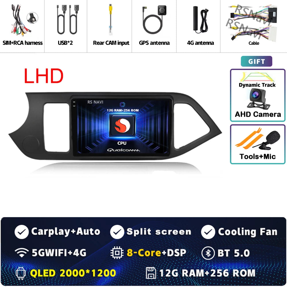 Android 15 For KIA Morning 2 picanto 2011-2017 LHD 2K QLED Android Car Radio Multimedia Video Player GPS Stereo CarPlay