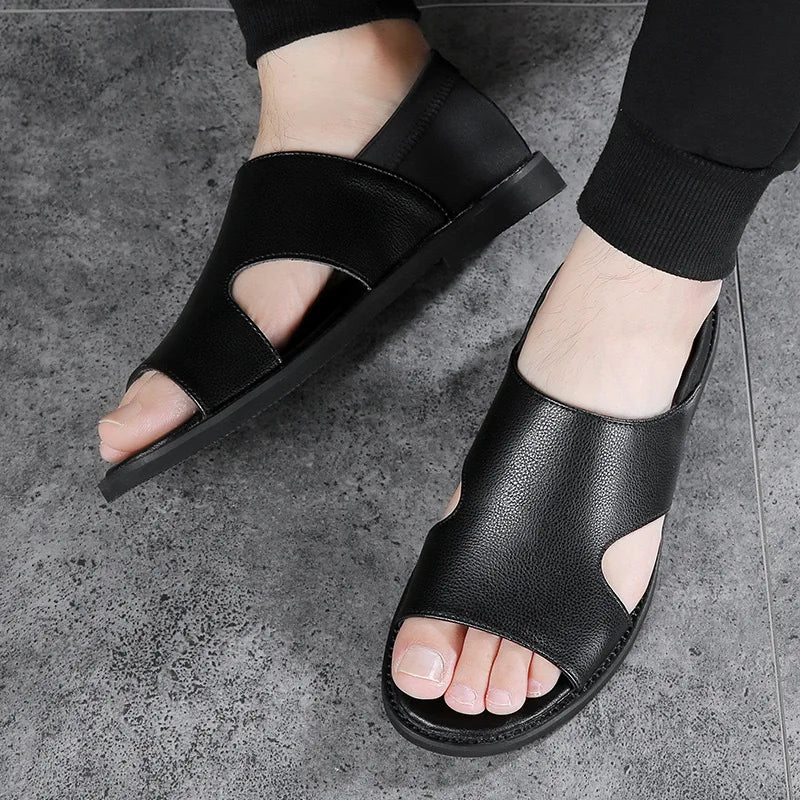 Hot Sale Summer Mens Sandals Pu Leather Designer Man Flat Shoes Slip on Beach Sandals High Quality Men Shoes Zapatos Para Hombre