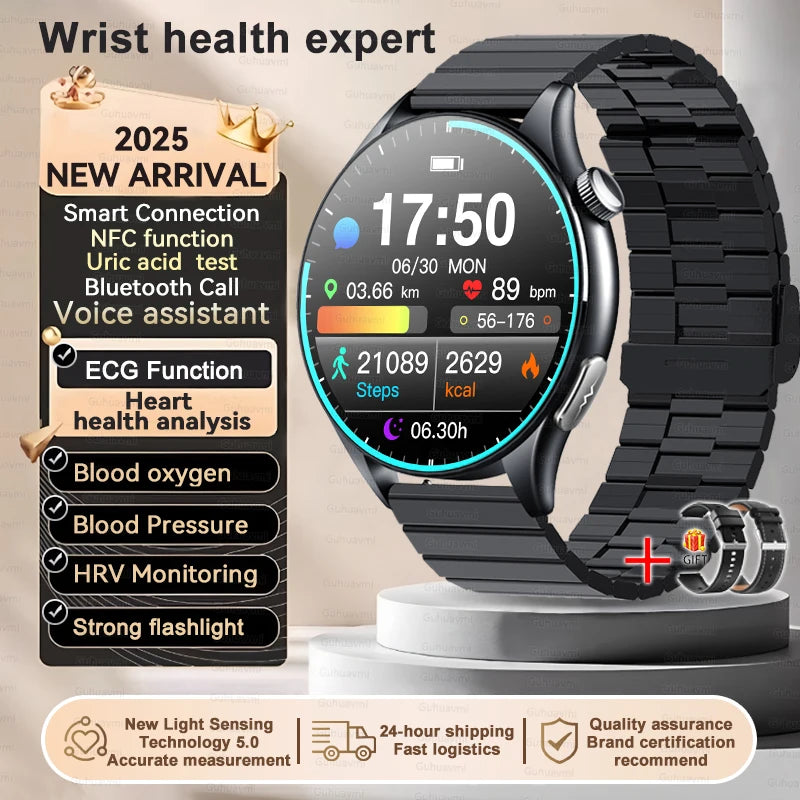 Sapphire 2025New Health managed Smart Watch Health measure Blood Fat Uric Acid Call ECG+PPG blood pressure Health Smartwatch IOS