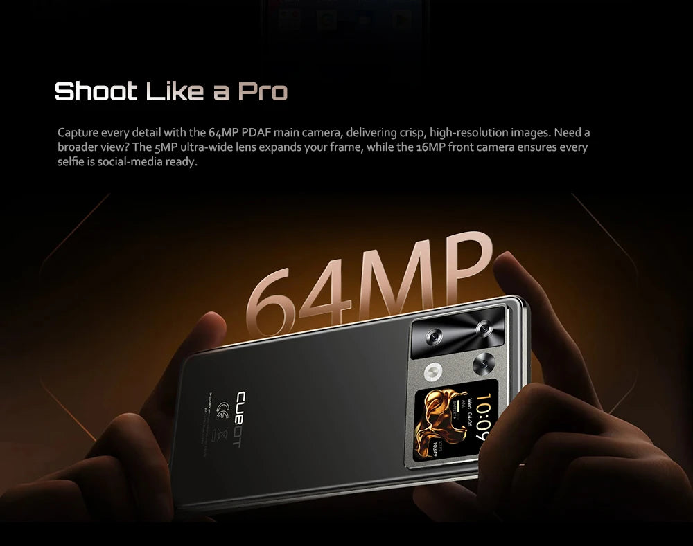 هاتف ذكي يعمل بنظام أندرويد 15 Cubot P90، شاشة 6.88 بوصة 120 هرتز، ذاكرة وصول عشوائي 24 جيجابايت + ذاكرة قراءة فقط 256 جيجابايت، معالج G100 ثماني النواة، 2.2 جيجاهرتز، كاميرا 64 ميجابكسل، بطارية 5100 مللي أمبير/ساعة، NFC، هاتف 4G