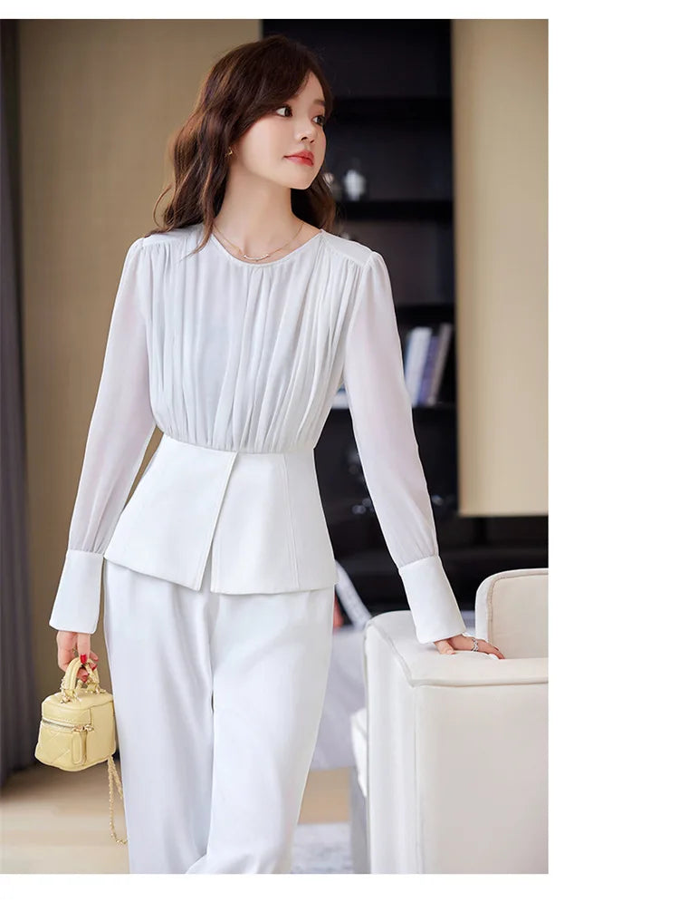Fashion Uniform Styles Spring Women Office Business Suits Female Pantsuits Ladies Work Wear Blazers Sets With Wide Leg Trousers SwiftNest