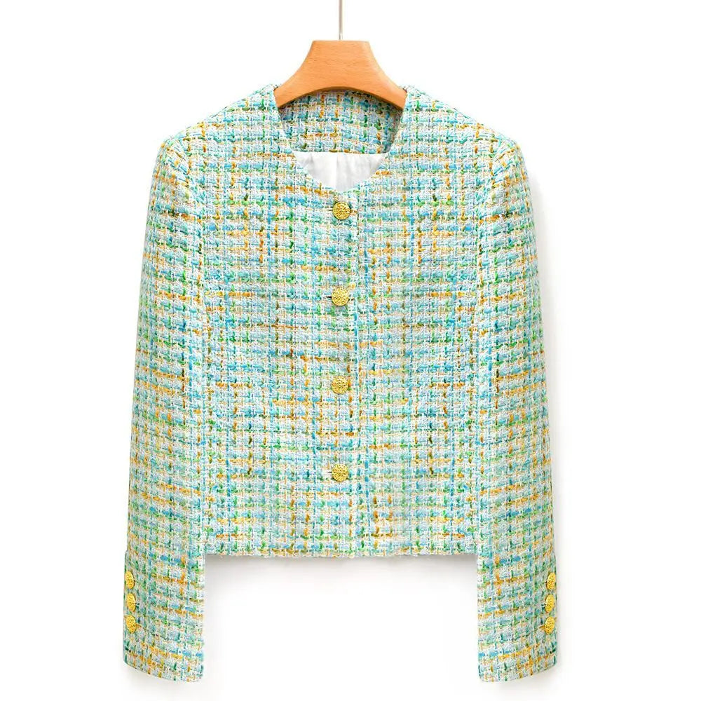 جاكيت عصري للنساء 2025، بلوزة قصيرة متعددة الاستخدامات من التويد المضفر، مناسبة لفصل الربيع والخريف