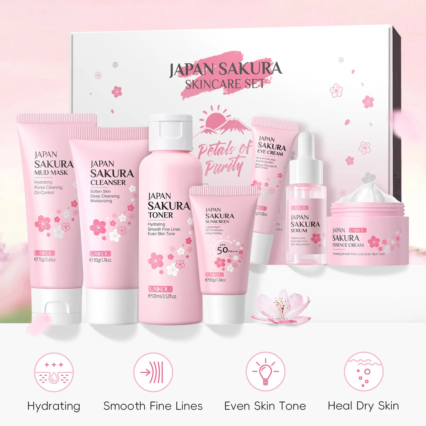 Sakura Skin Care Kit Hydrating Moisturizing Skin Care with Cleansing Pore Treatment and Sunscreen  Cosmetic  Skincare Korean