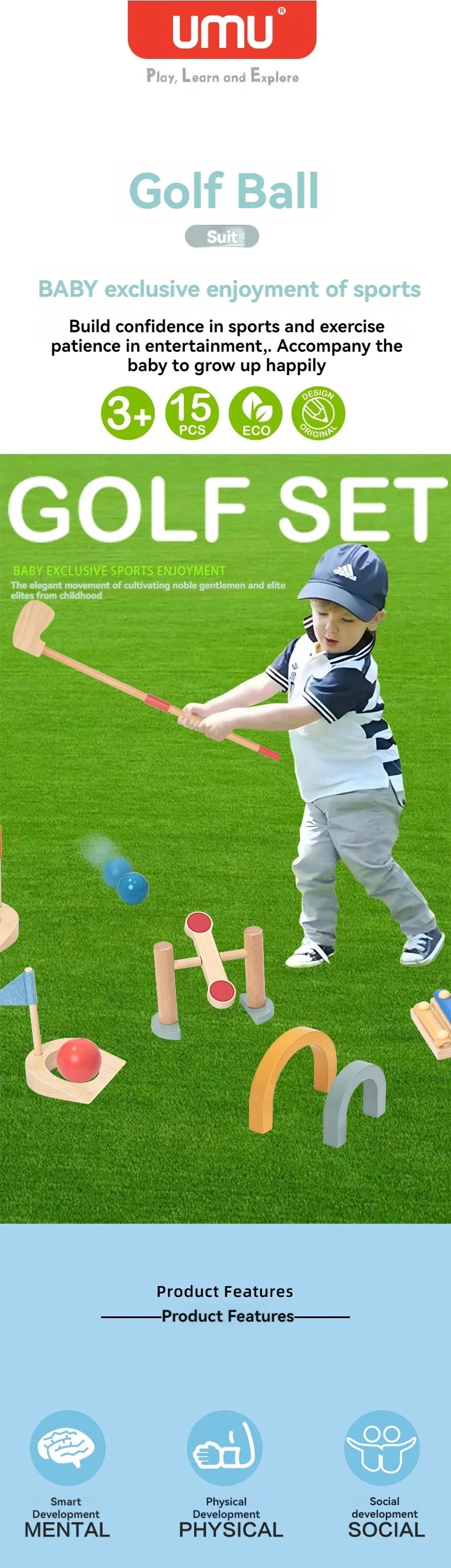 wooden Golf Toys Set for Kids Educational Golf Toys Kits for Toddlers Outdoor Lawn and Indoor Sports Toys for Toddlers  ﻿