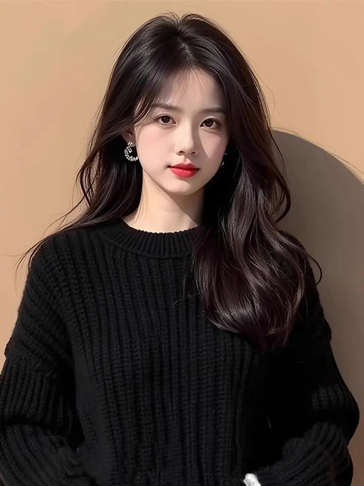 Women's Clothing Fashion Sweet Splicing Fake Two Sweaters Autumn Winter New Elegant Solid Folds Side Sweaters Lady O-neck Tops