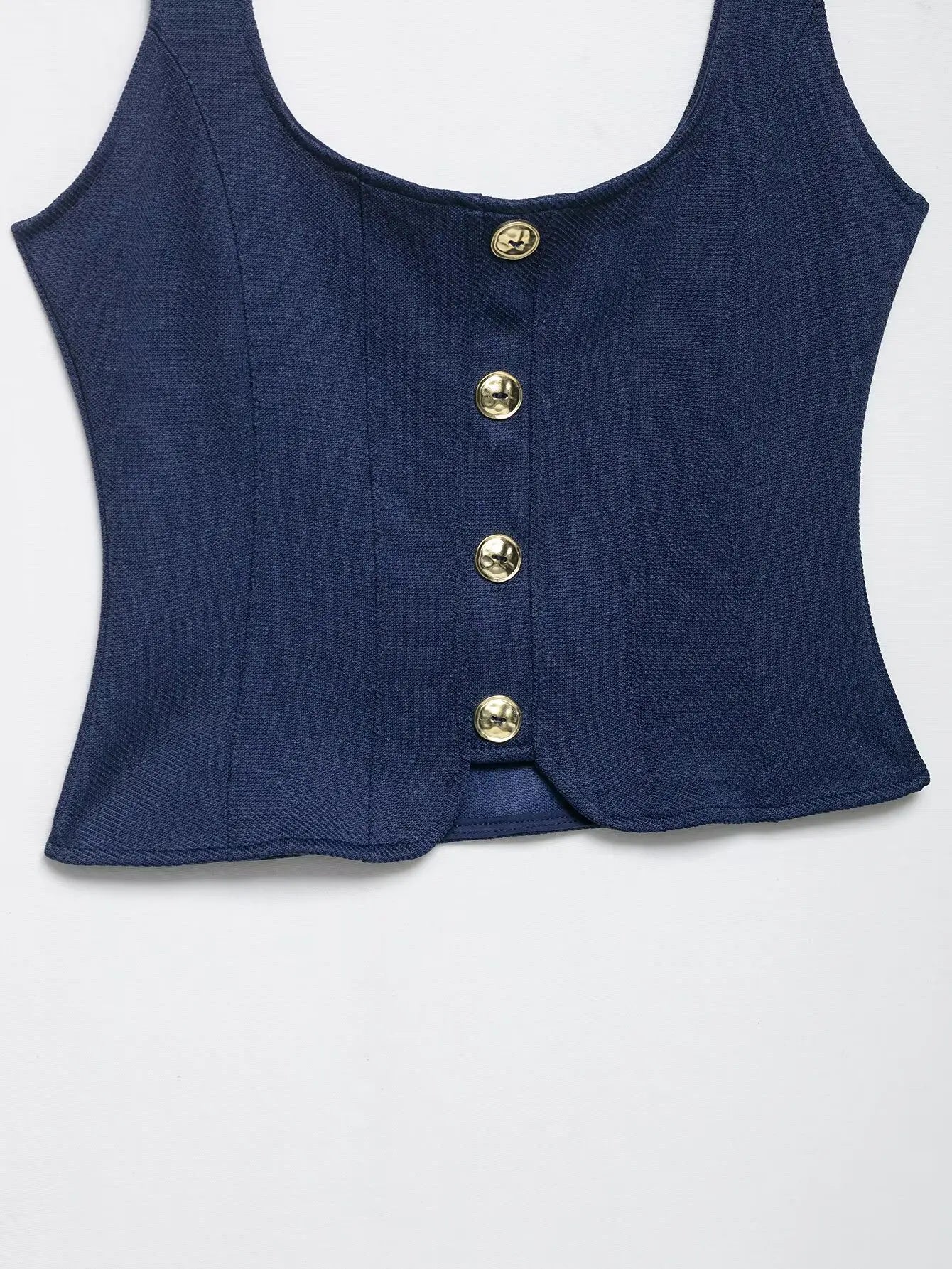 Women's Fashion With Metal Buttons Vest Square Collar Wide Straps Waistcoat Chic Tops