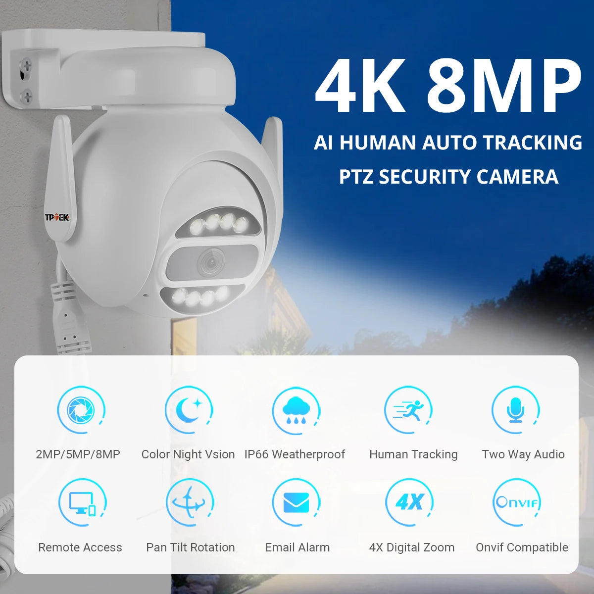 8MP 4K IP Camera WiFi PTZ Security Surveillance Camera 5MP Wi-Fi 4X Digital Zoom Color Night Vision 4MP CamHi CamHipro IP Camara