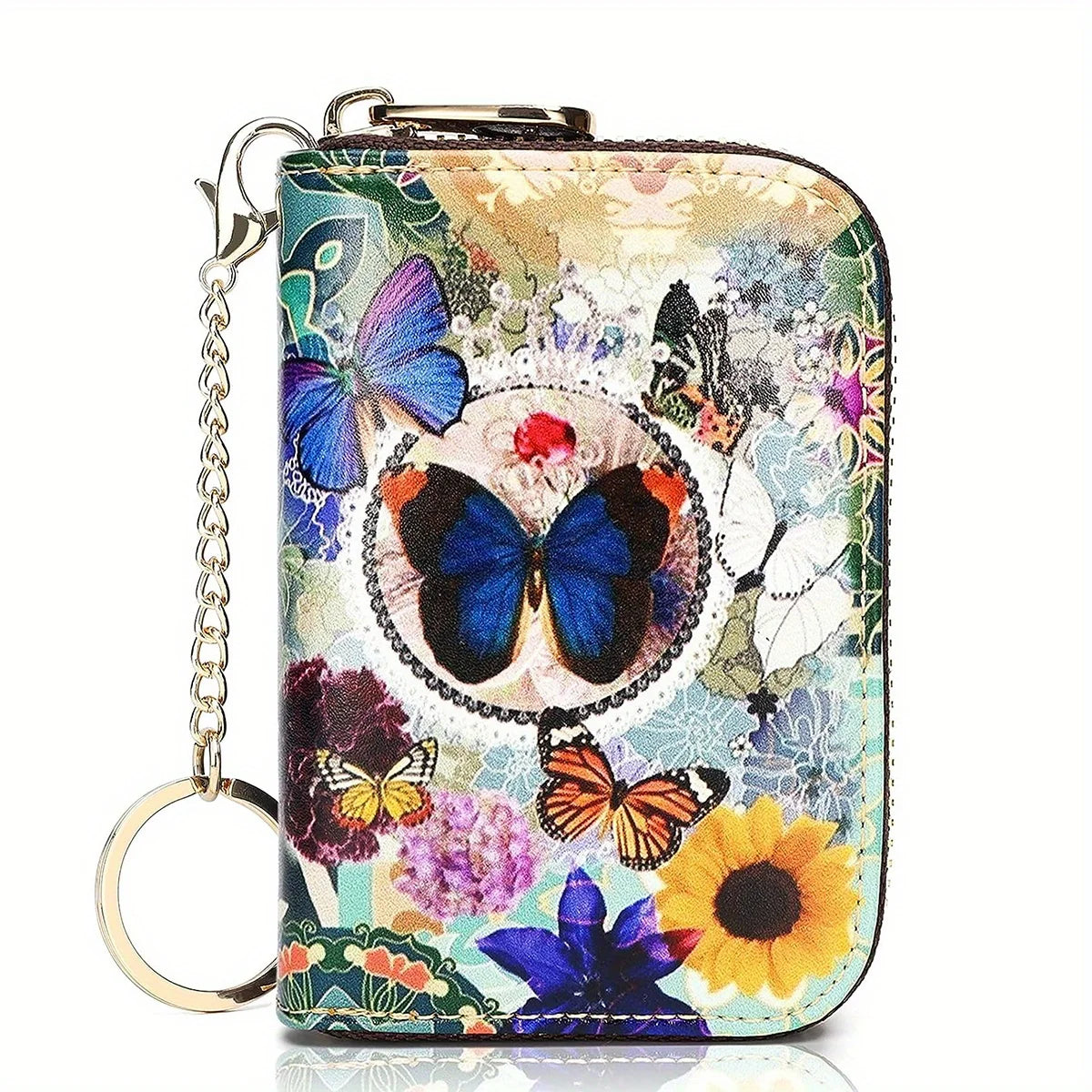 High quality leather Men Women Card Holder Small Zipper Wallet Solid Coin Purse Key Ring Design RFID Business Credit Card Bags