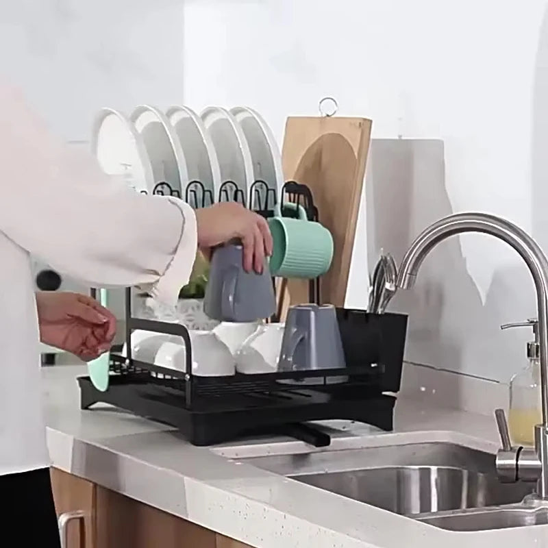 Kitchen Desktop Shelf Multi-functional Large Capacity Kitchenware Tableware Organizer Dish Drainage Rack Cutlery Storage Rack