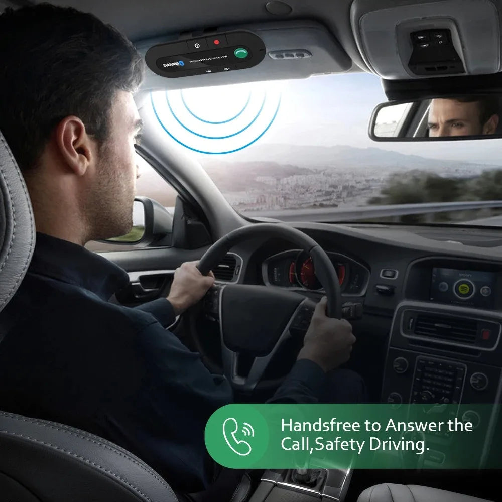 مجموعة مكبر صوت بلوتوث للسيارة بدون استخدام اليدين ومشبك واقي من الشمس وجهاز استقبال صوت لاسلكي ومكبر صوت ومشغل موسيقى MP3 ستيريو لاسلكي