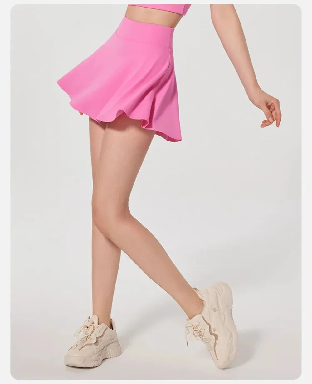 Summer Outdoor Sports Running Half-length Pleated Skirt Tennis Golf Fitness Short Skirt Pants Women's Slim High Waist