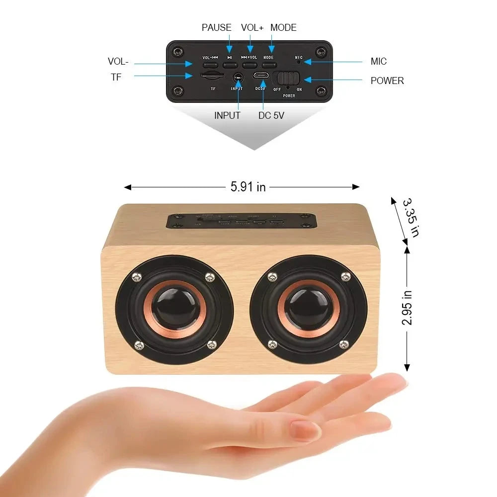 6W Wooden Bluetooth Speaker Portable Stereo HiFi Speakers TF Play Hand Free Call AUX Input Super Bass Loudspeaker Dual Subwoofer