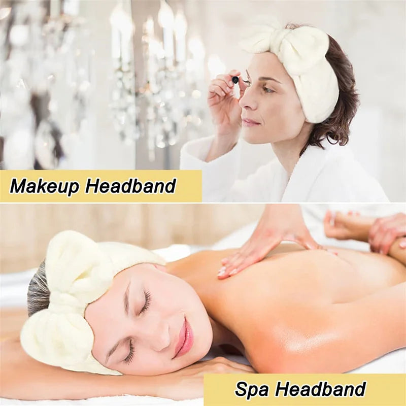مجموعة من 3 قطع من عصابة رأس لغسل الوجه، أداة تنظيف الوجه، ربطة شعر على شكل فيونكة، أساور معصم مرنة لغسل الوجه