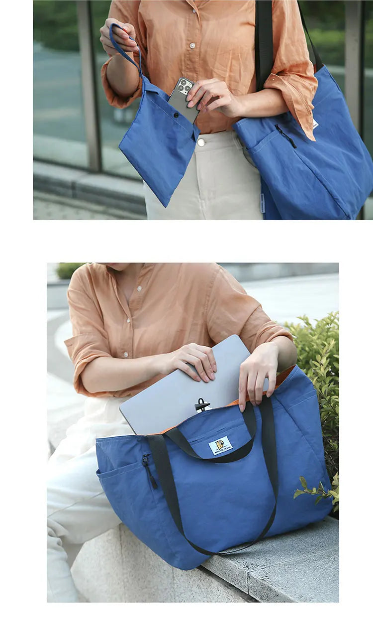 Reversible Travel Tote Bag Large Capacity Foldable Carry On Duffle Bag Canvas Shoulder Luggage Packing Bag for Women Men