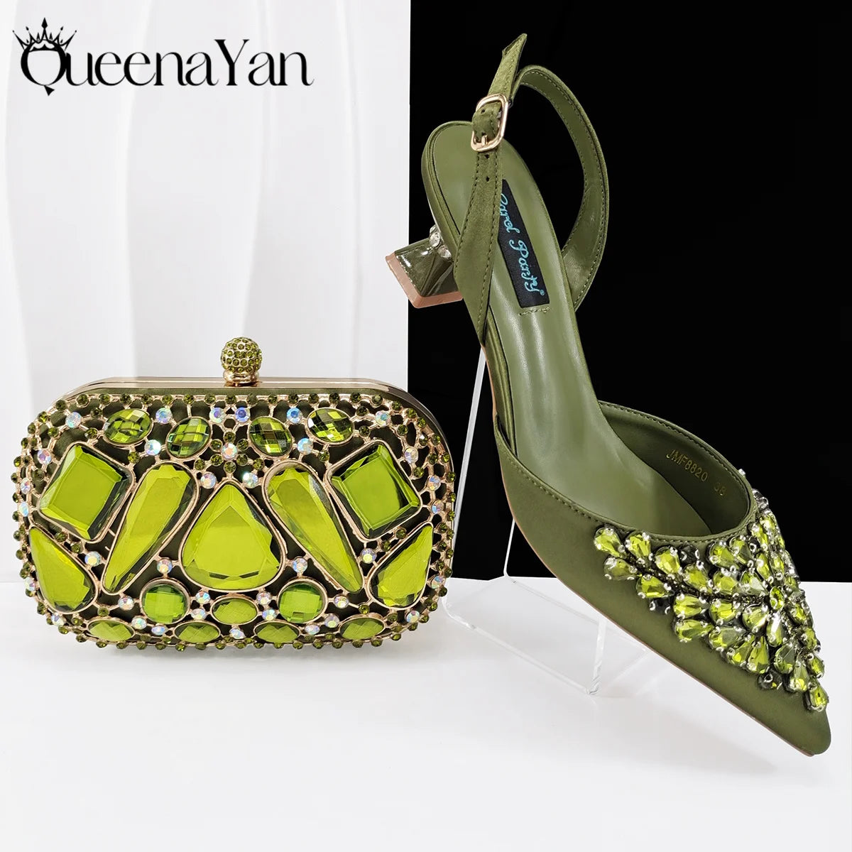 Queena Yan Italian shoes and handbags accessory set with rhinestone metal embellishments Wedding shoes Bridal shoes Designer