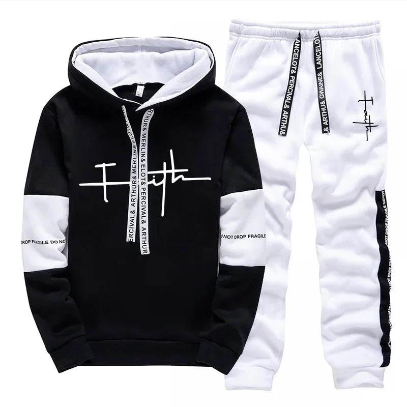 Casual Mens Tracksuit Printing Sweatshirts Outdoors  Sports Jogging Mens Clothing Versatile Single Piece Hoodie Pants Sportswear