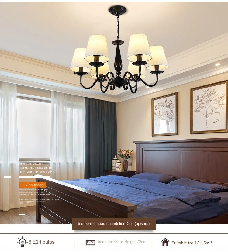 Living room lamp chandelier American country bedroom  simple home decoration cloth art iron lighting  pendant lights