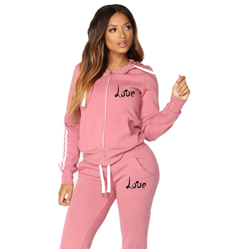 Fashion Women LOVE Letter Print Track Suits Sports Wear Jogging Suits Hoodies+Sweatpants Sweat Suits SwiftNest