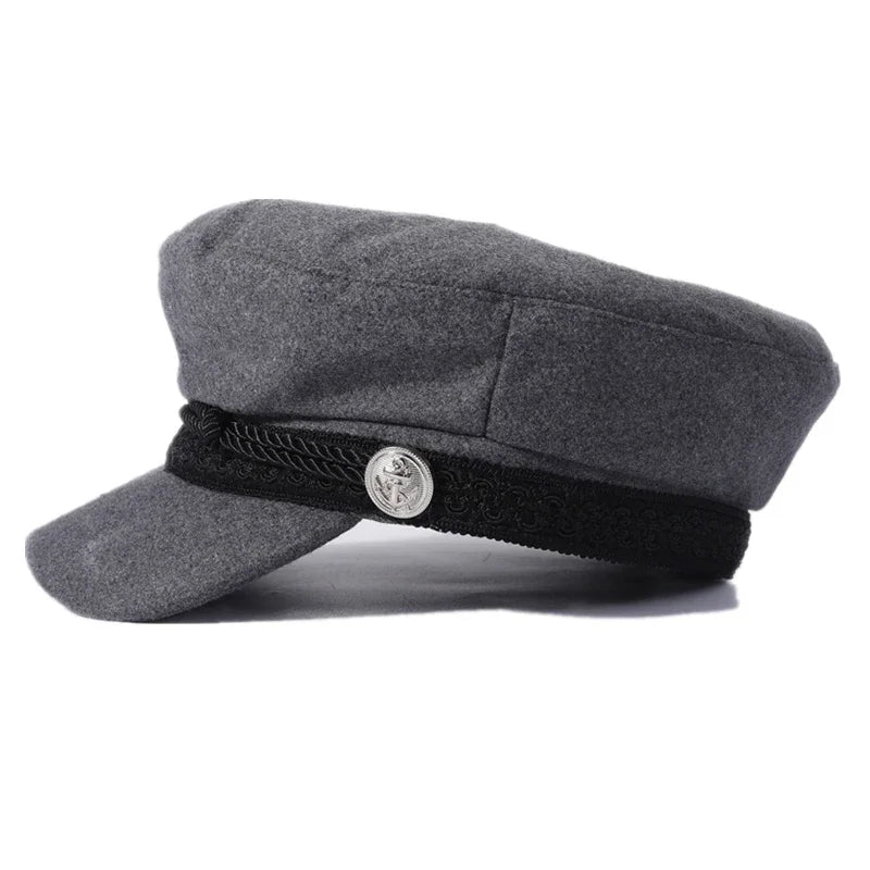 قبعة بحار سوداء أنيقة للنساء والرجال لفصل الربيع والخريف، قبعة كابتن للسفر، قبعة مثمنة الشكل