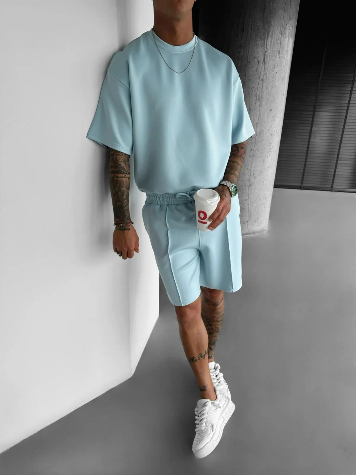 Men 2025 summer fashion sports design sense simple casual solid color quick drying short-sleeved T-shirt trend clothes