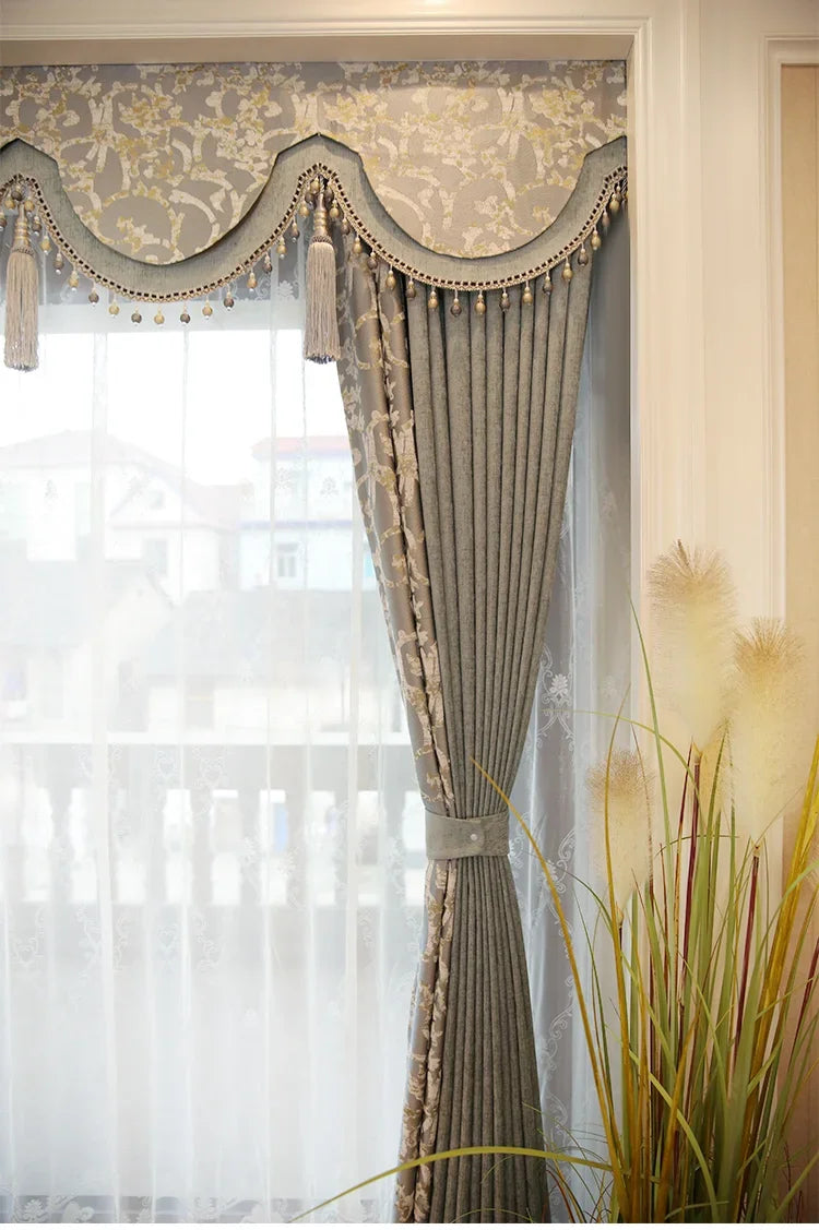 ستائر مخصصة لغرفة المعيشة، بسيطة، مزينة بدانتيل، شينيل أخضر، تطريز، ستارة من التول، قماش عالي الجودة