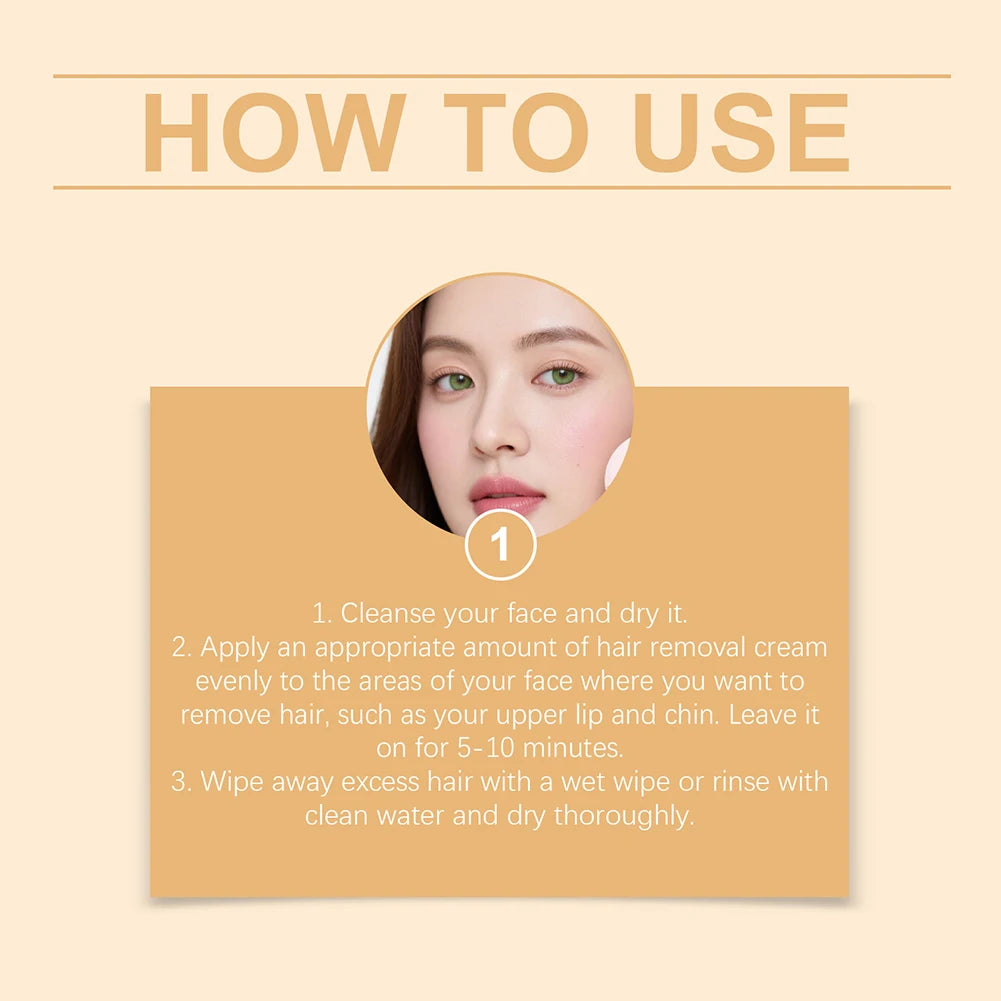Sensitive Skin Facial Hair Removal Cream Gentle Painless Depilatory Effective Hair Removal Reshaping Skin Smooth Silky